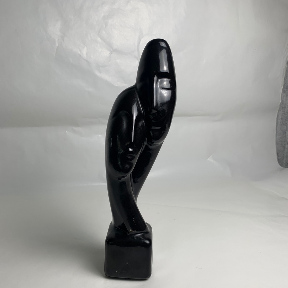 Vtg 1992 Lindala Abstract Faces Sculpture High Gloss Black Modernist Art
